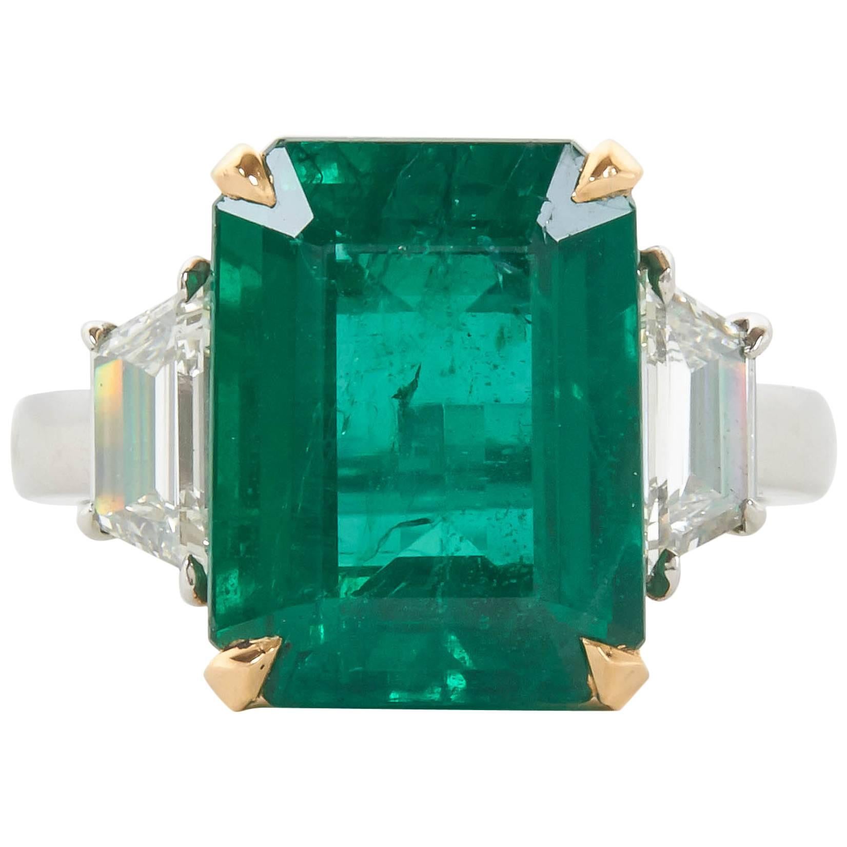 Vivid GIA Certified Emerald Diamond Gold Platinum Ring