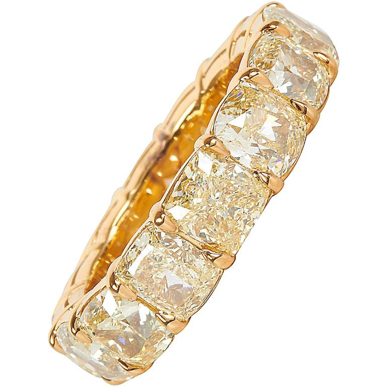 10 Carat Fancy Yellow Cushion Cut Diamond Gold Eternity Band Ring For