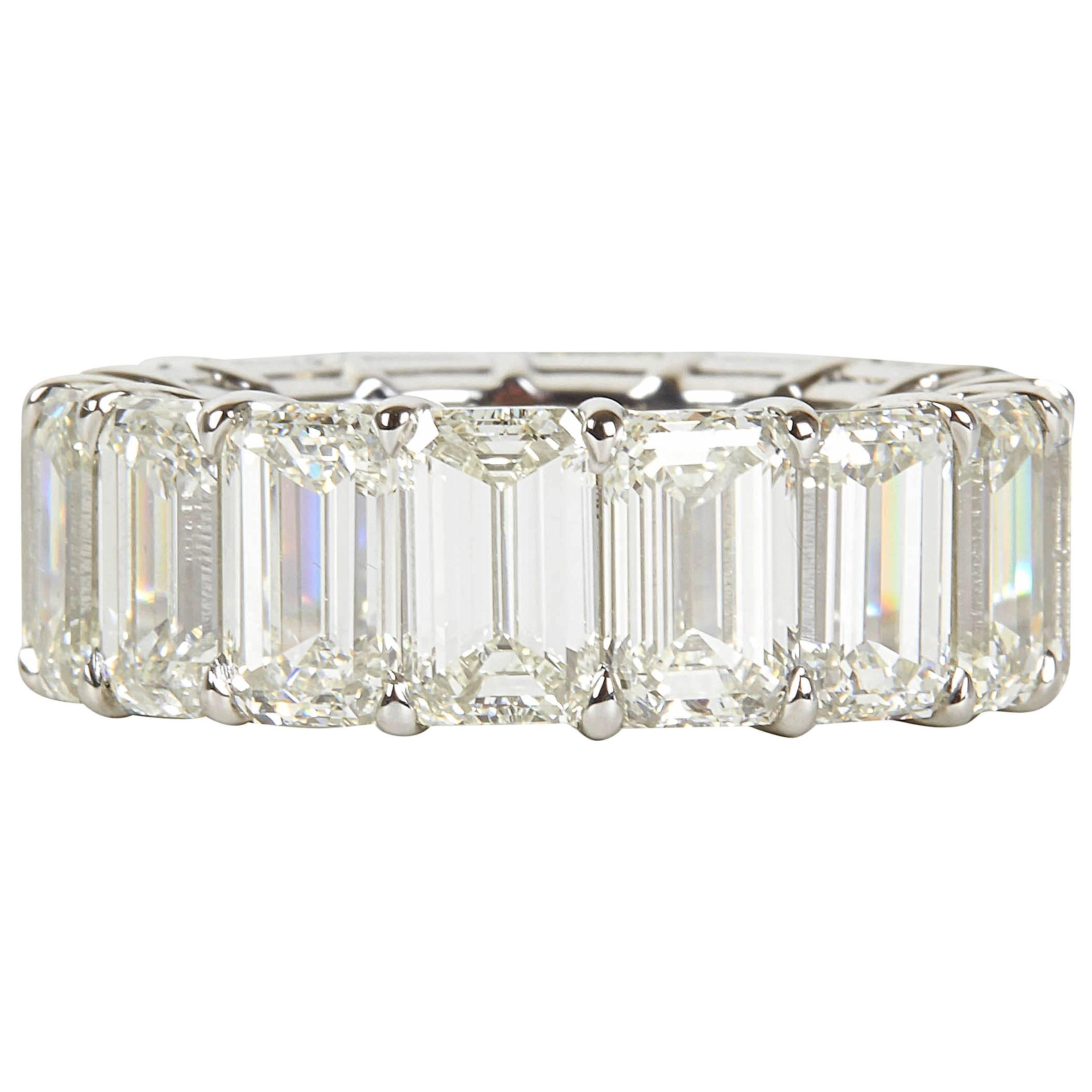 Incredible Carat Size Emerald Cut Diamond Platinum Eternity Band Ring