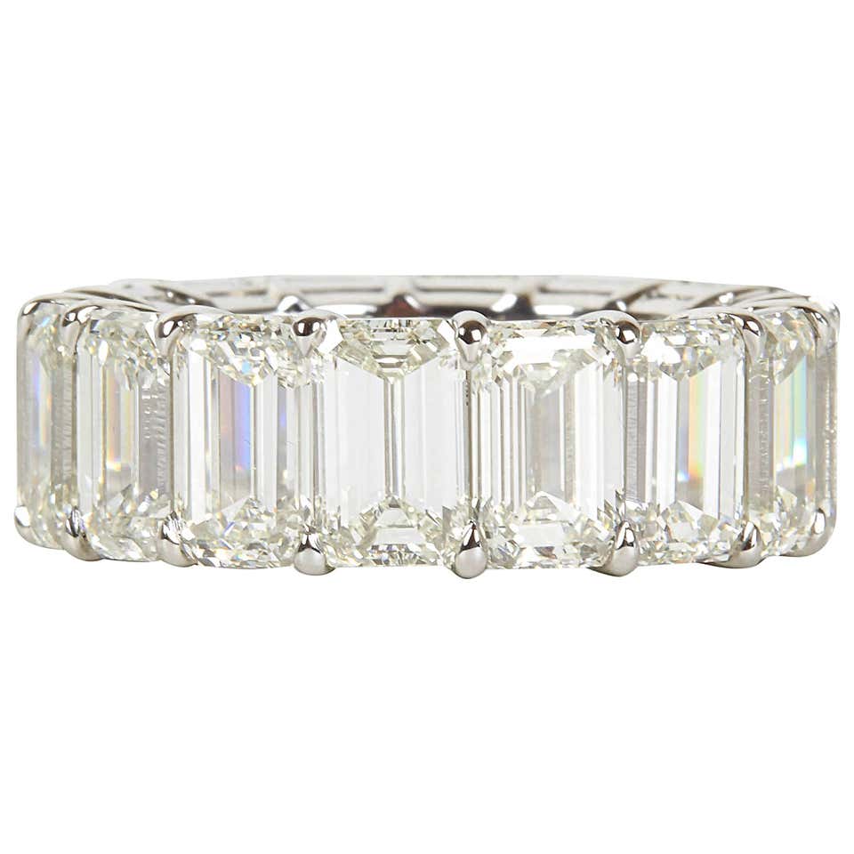 Incredible Carat Size Emerald Cut Diamond Platinum Eternity Band Ring ...