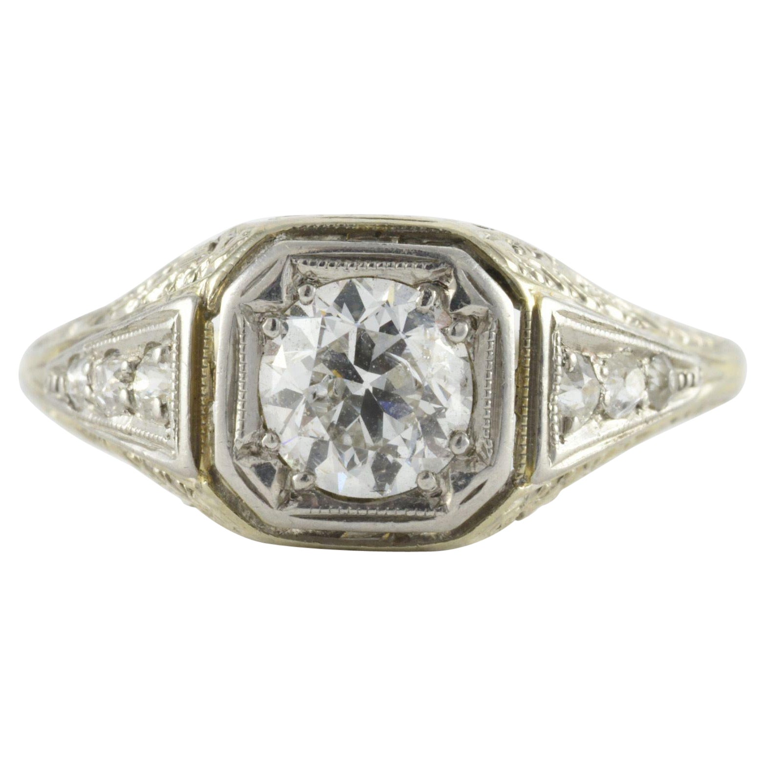 Art Deco Diamond and Filigree Engagement Ring  For Sale
