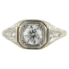 Retro Art Deco Diamond and Filigree Engagement Ring 