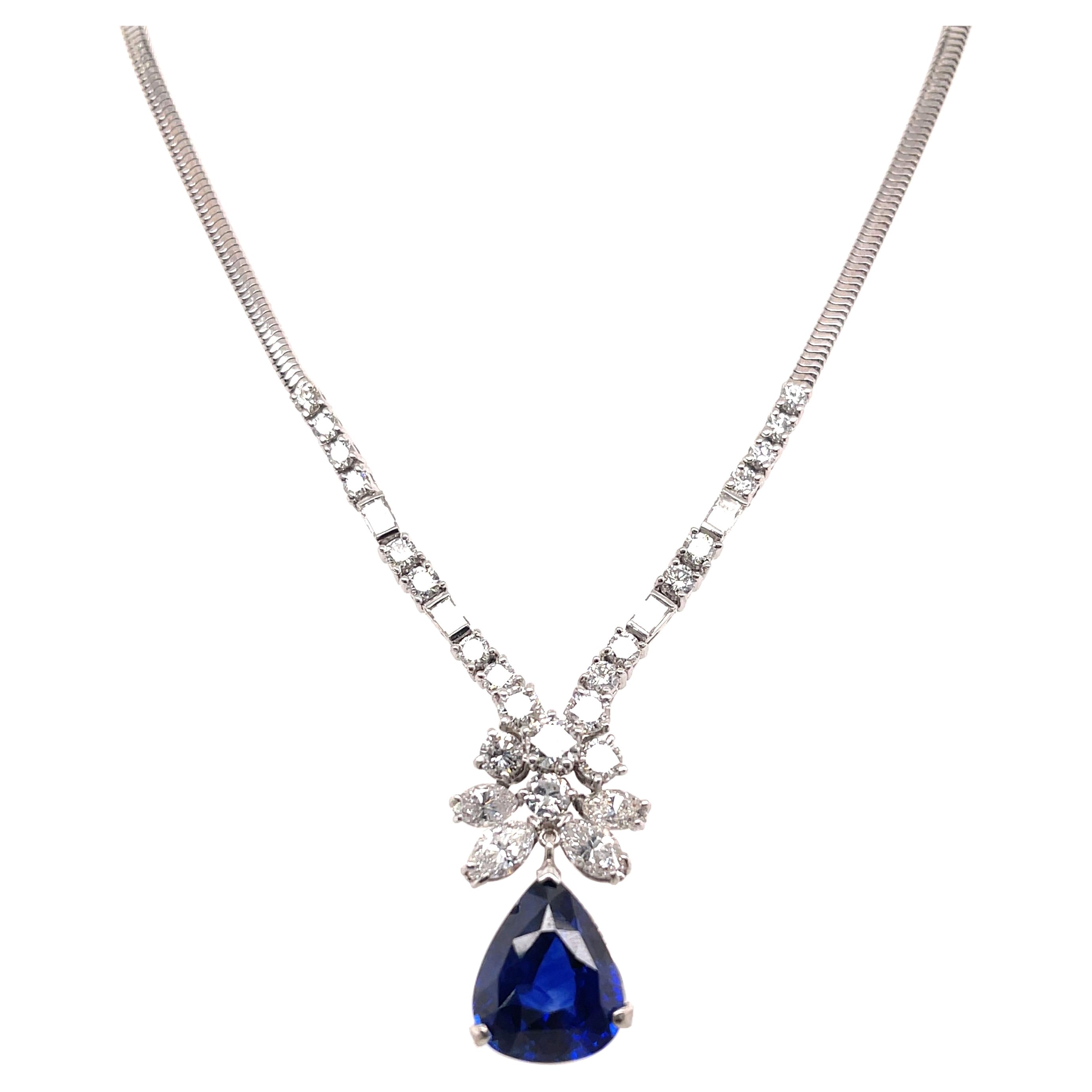 Pear Shape Natural Sapphire and Mixed Shaped Diamond Necklace