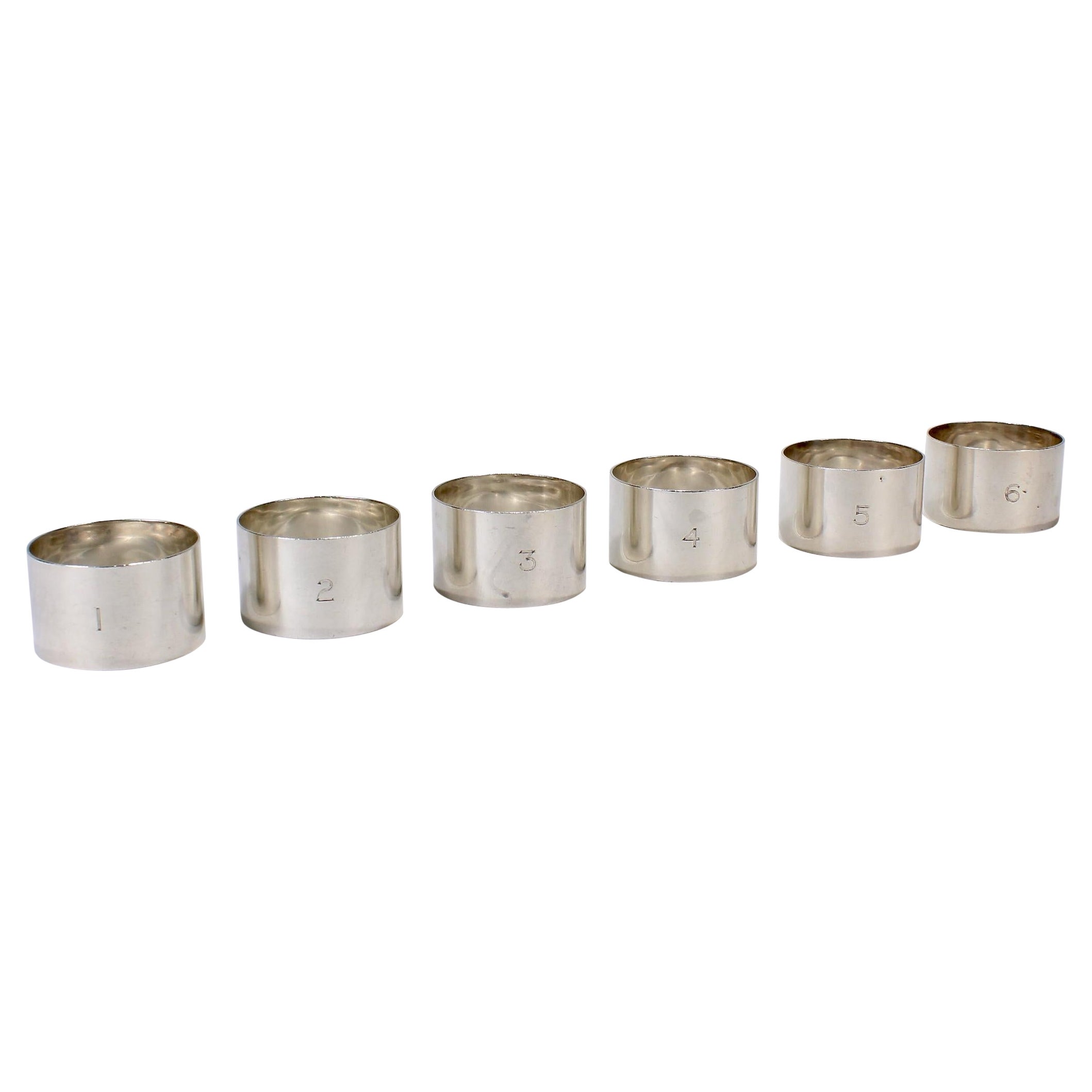Set of 6 Edwardian Numbered Sterling Silver Napkin Rings by Adie Brothers