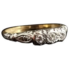 Antique Art Deco Three Stone Diamond Ring, 18 Karat Yellow Gold and Platinum 