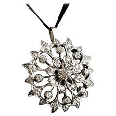 Victorian Diamond Flower Pendant, 9 Karat Gold and Silver 