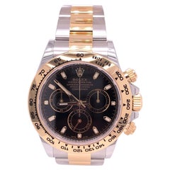 Rolex Daytona Two Tone Cosmograph Steel 40 Black Diamond Dial Mens Watch