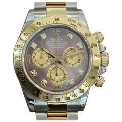 Rolex Yellow Gold Stainless Steel Diamond Daytona Wristwatch Ref 116523