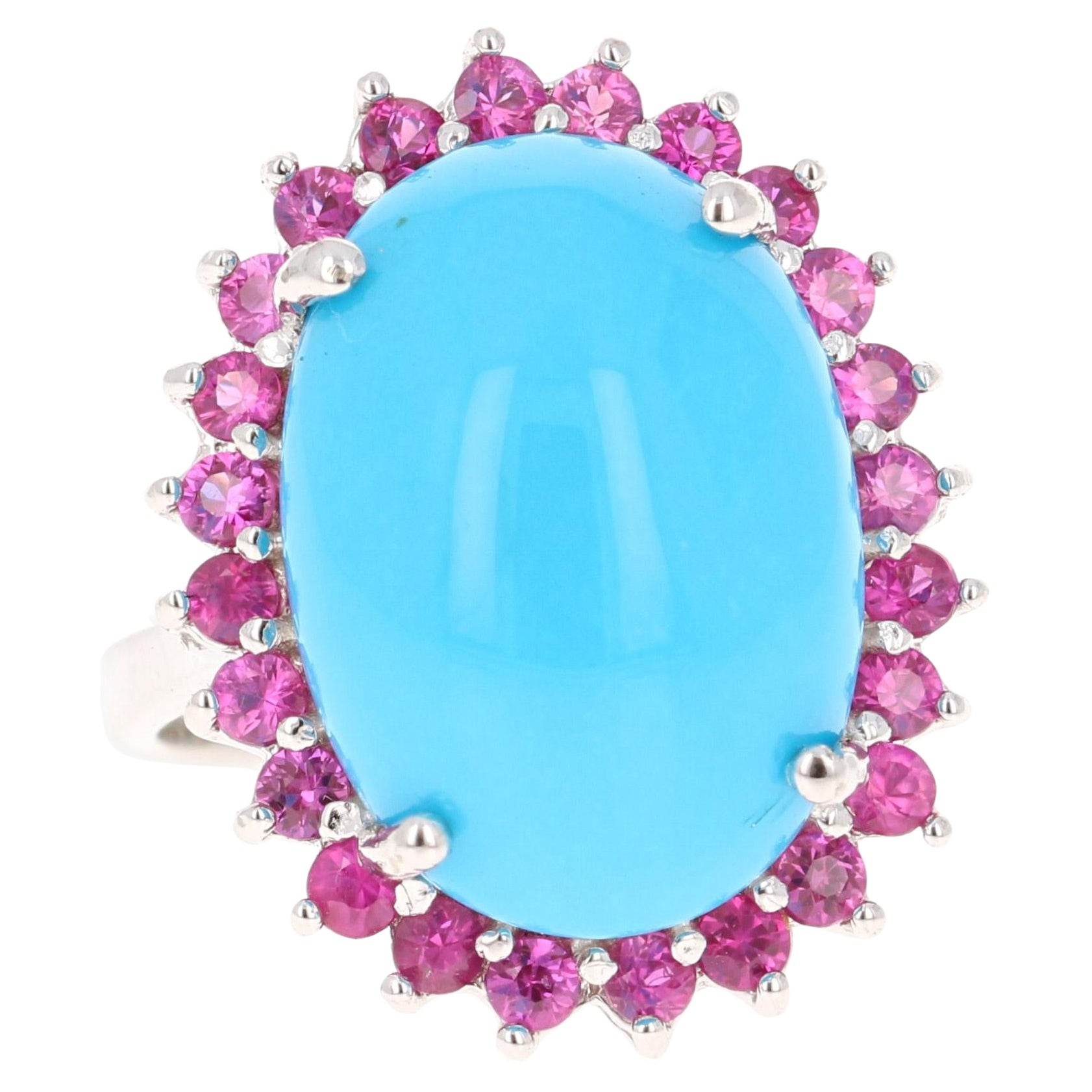 10.09 Carat Turquoise Pink Sapphire Cocktail Ring 14 Karat White Gold Ring For Sale