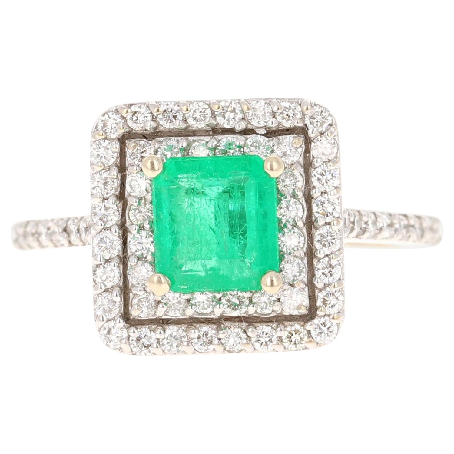 1.54 Carat Emerald Diamond 18 Karat White Gold Engagement Ring