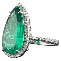 Certified 3.20 Carat Pear Shape Emerald and Diamond Engagement Ring