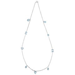 18 Karat White Gold 6.29 Carat Multi-Shape Aquamarine Drop Link Necklace