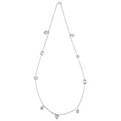 Collier à maillons en or blanc 18 carats avec aigue-marine multiformes de 6,29 carats