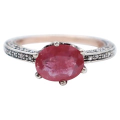 Vintage Ruby, Diamonds, 9 Karat Rose Gold and Silver Ring