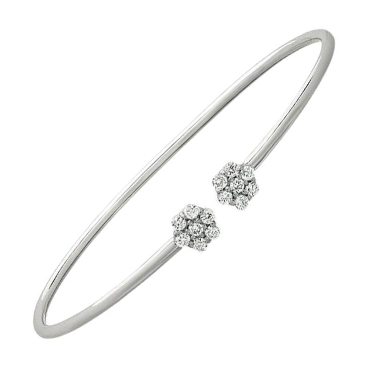 0.52 Carat Natural Diamond Flower Bangle Bracelet 14K White Gold For Sale