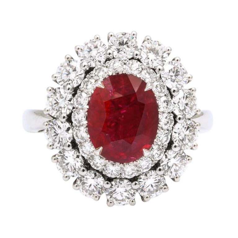 Double Certified Burma Ruby Diamond Ring For Sale