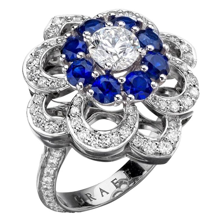 Graff Sapphire & Diamond Cocktail Platinum Ring