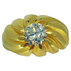 Vintage 1.00 Carat Natural Diamond Gent's 18k Gold Ring