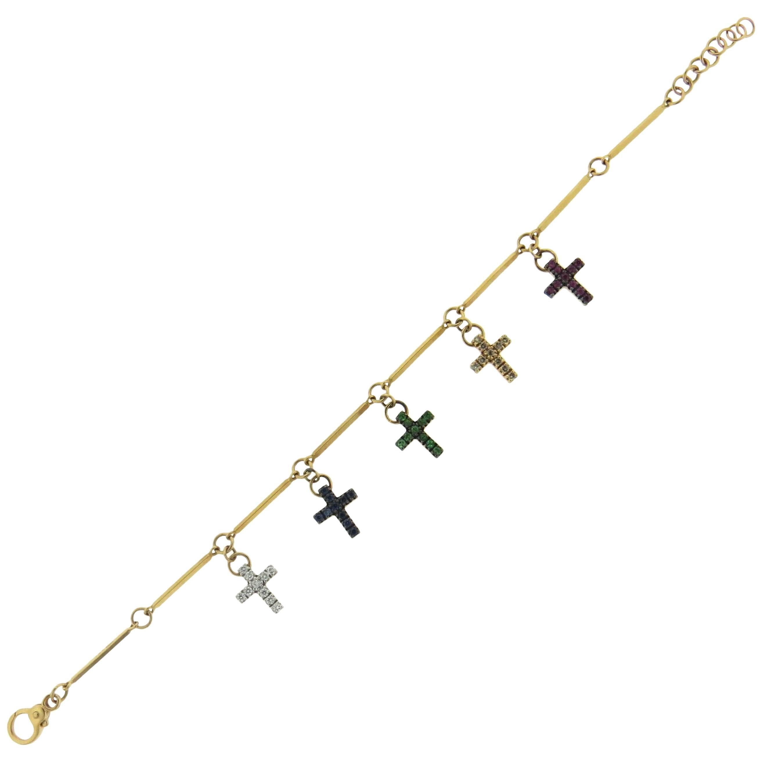 Pomellato Glory Gemstone Diamond Gold Cross Charm Bracelet