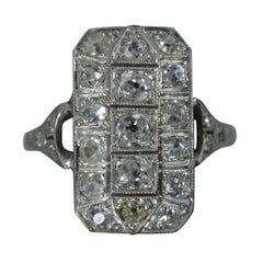 Antique 18ct White Gold and Platinum Old Cut Diamond Panel Cluster Ring