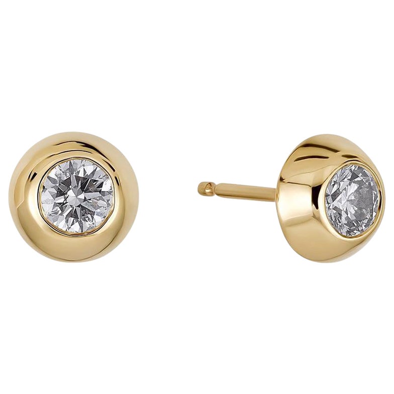 14K Yellow 1/3 CTW Natural Diamond Domed Stud Earring For Sale