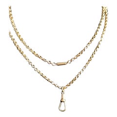Antique Victorian 9 Karat Yellow Gold Belcher Link Chain Necklace, Dog Clip