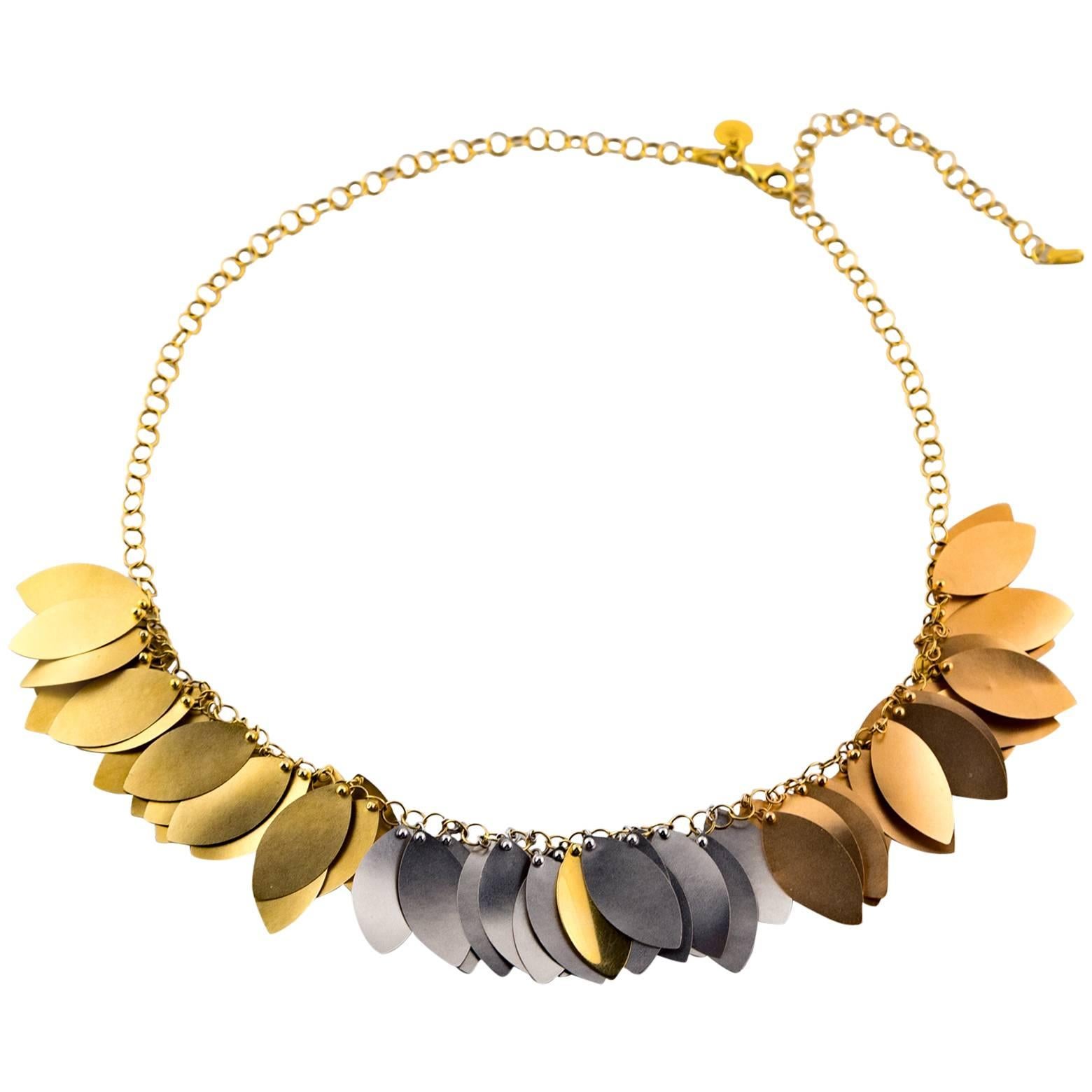 Italian Three-Color Gold Leaf Necklace