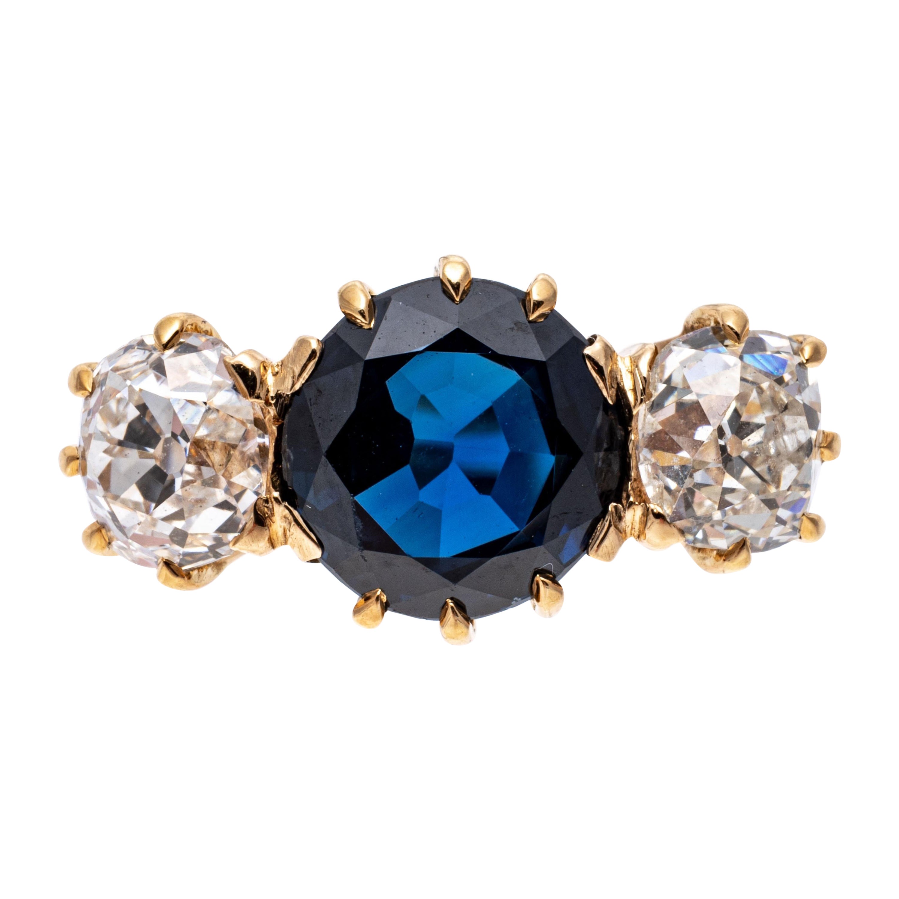 Vintage No Heat Blue Sapphire and Old Mine Cut Diamond Ring, App. 1.22 TCW, GIA For Sale