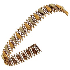 18 Karat Yellow White Gold Two Tone Fancy Link Bracelet, Italy
