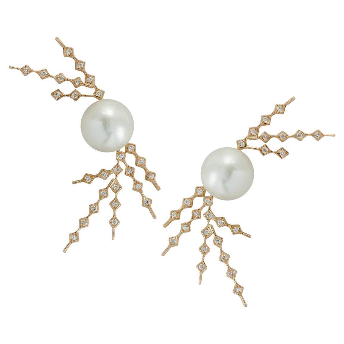 Pearl with Diamond Earrings Set in 18 Karat Rose Gold by Kavant & Sharart For Sale