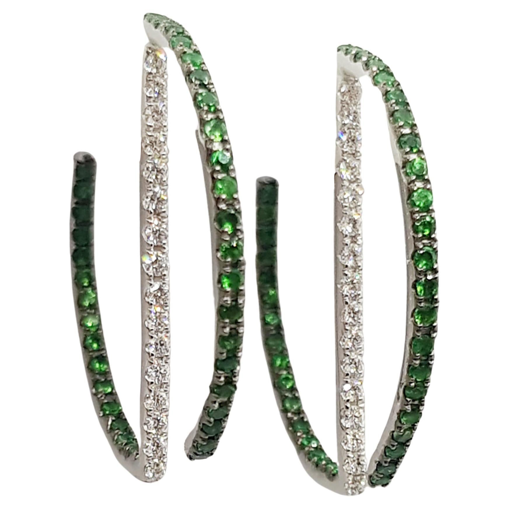 Tsavorite with Diamond Earrings Set in 18 Karat White Gold Settings For Sale