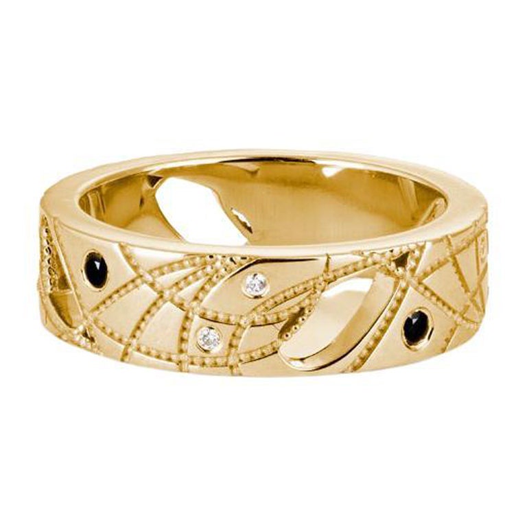 Heavenly Bodies 14KY Gold Cigar Band w/ Black/White Diamonds by Viviana Langhoff For Sale