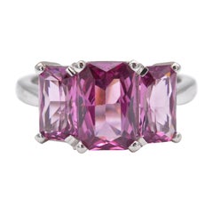 4.44ct Vivid Pinkish Purple Rhodolite Garnet 18 Karat White Gold 3 Stone Ring