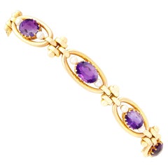 Antique 9.02Ct Amethyst and Pearl Yellow Gold Bracelet Circa 1890