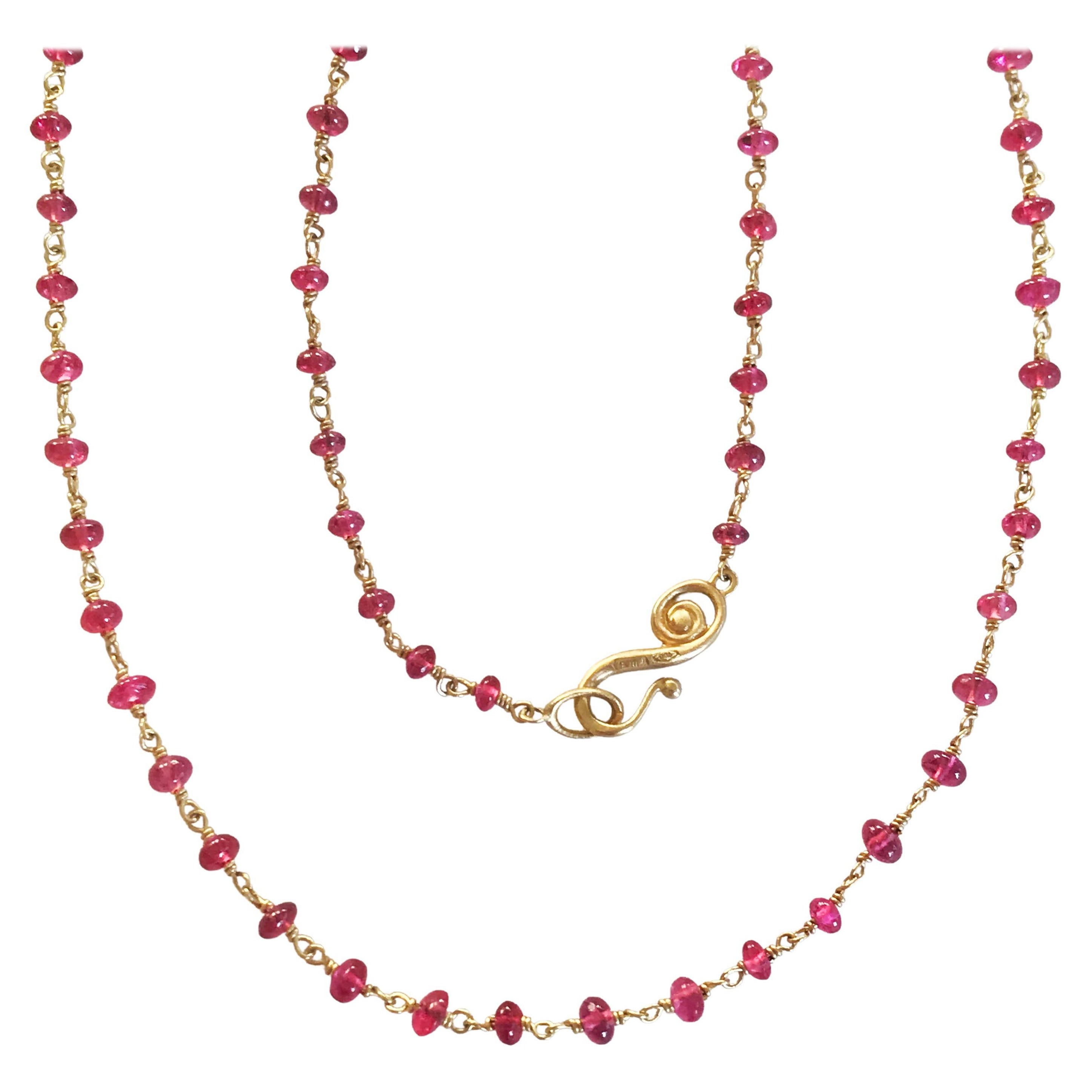 Dalben Red Spinel Beads Yellow Gold Necklace