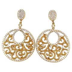 Boucles d'oreilles pendantes filigranes en or jaune 18 carats avec diamants 1,77 carat