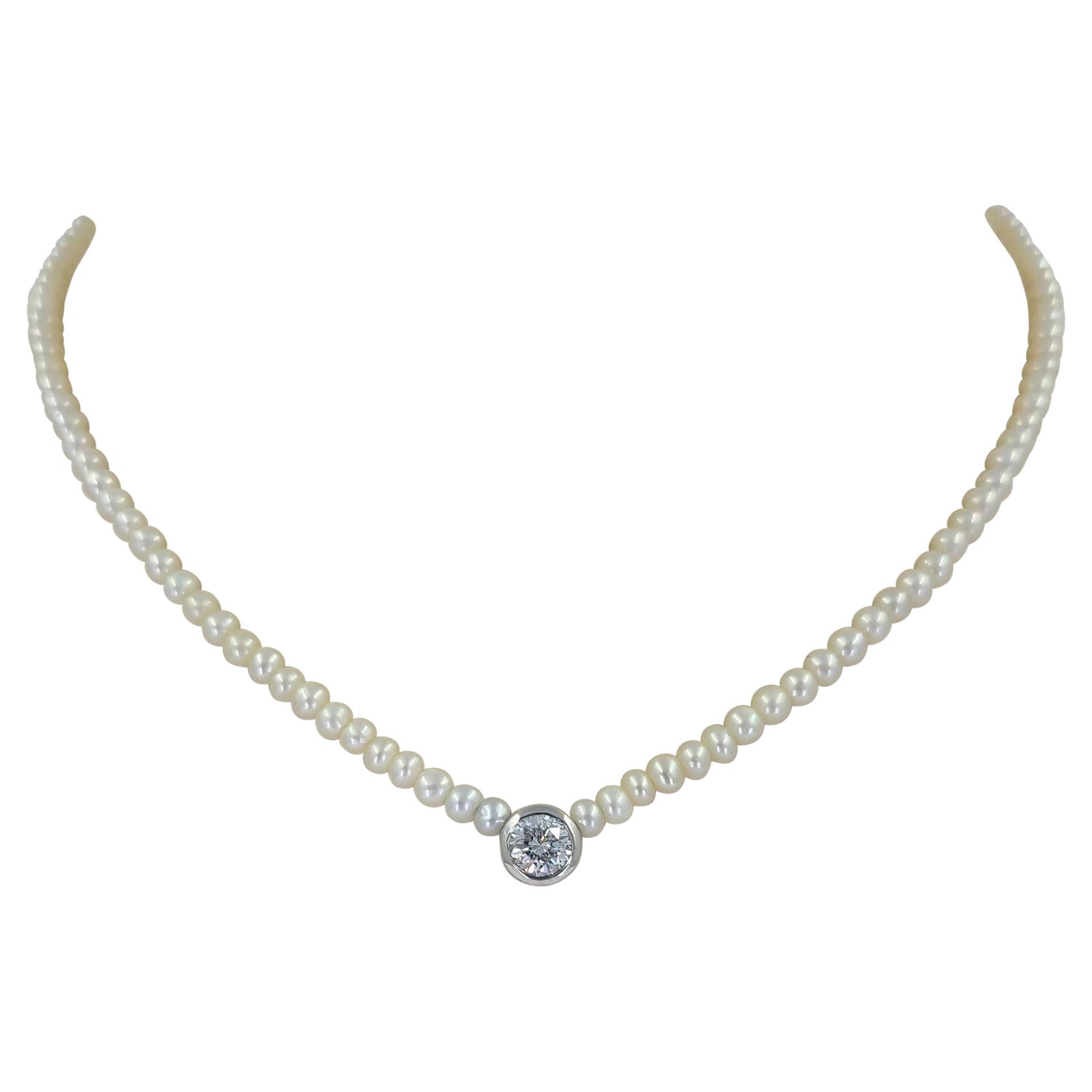 9ct white gold aquamarine and diamond pearl necklace for sale at 1stdibs