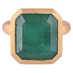 Set in 18K Matte Gold, 11 Carats, Zambian Emerald Engagement Ring