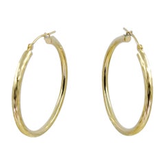 Yellow Gold Textured Tube Hoop Earrings