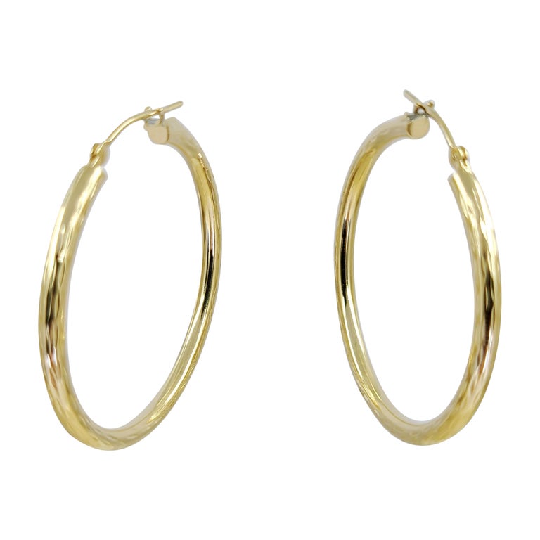 Earrings Hoops Genuine Real 18k Yellow G/F Gold Solid Antique Sleeper Design 