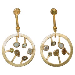 Fancy Color Diamonds 21-22k Gold Dangle Lever-Back Earrings Wedding Jewelry