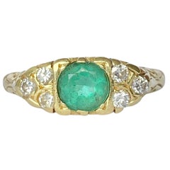 Vintage Emerald and Diamond 18 Carat Gold Ring