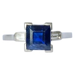 Antique Art Deco Sapphire and Diamond and Platinum Three-Stone Ring