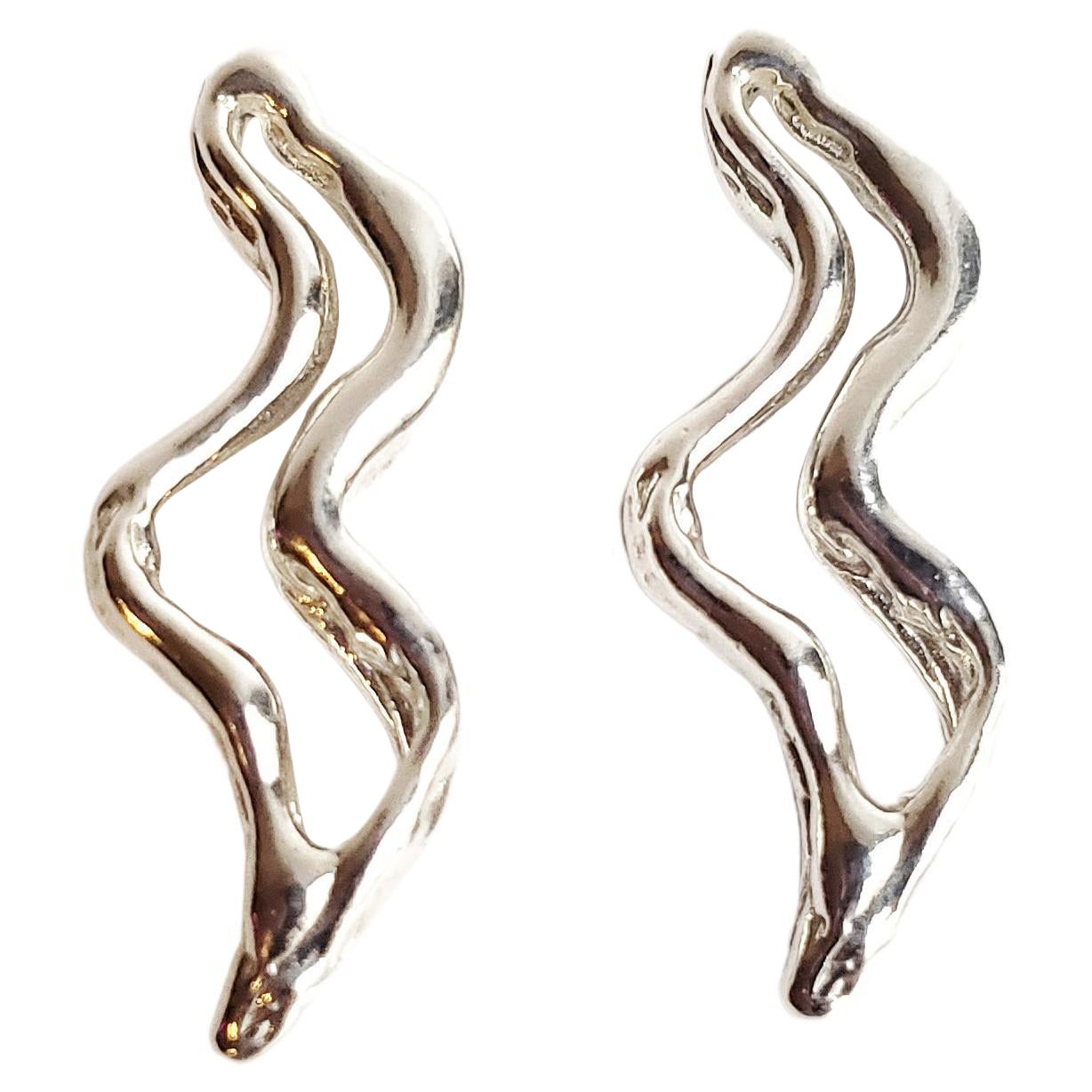 Fluid Soar Earrings in Silver by Robin Erfe For Sale