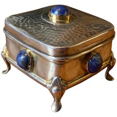Art Deco Arts & Crafts Lapis Lazuli Sterling Silver Box Pill Jewelry Ring Box