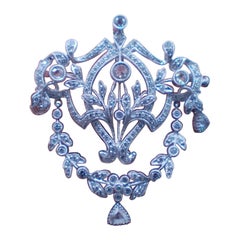 3.60 Carat Victorian Rose-Cut Diamond Brooch Necklace 18 Karat White Gold
