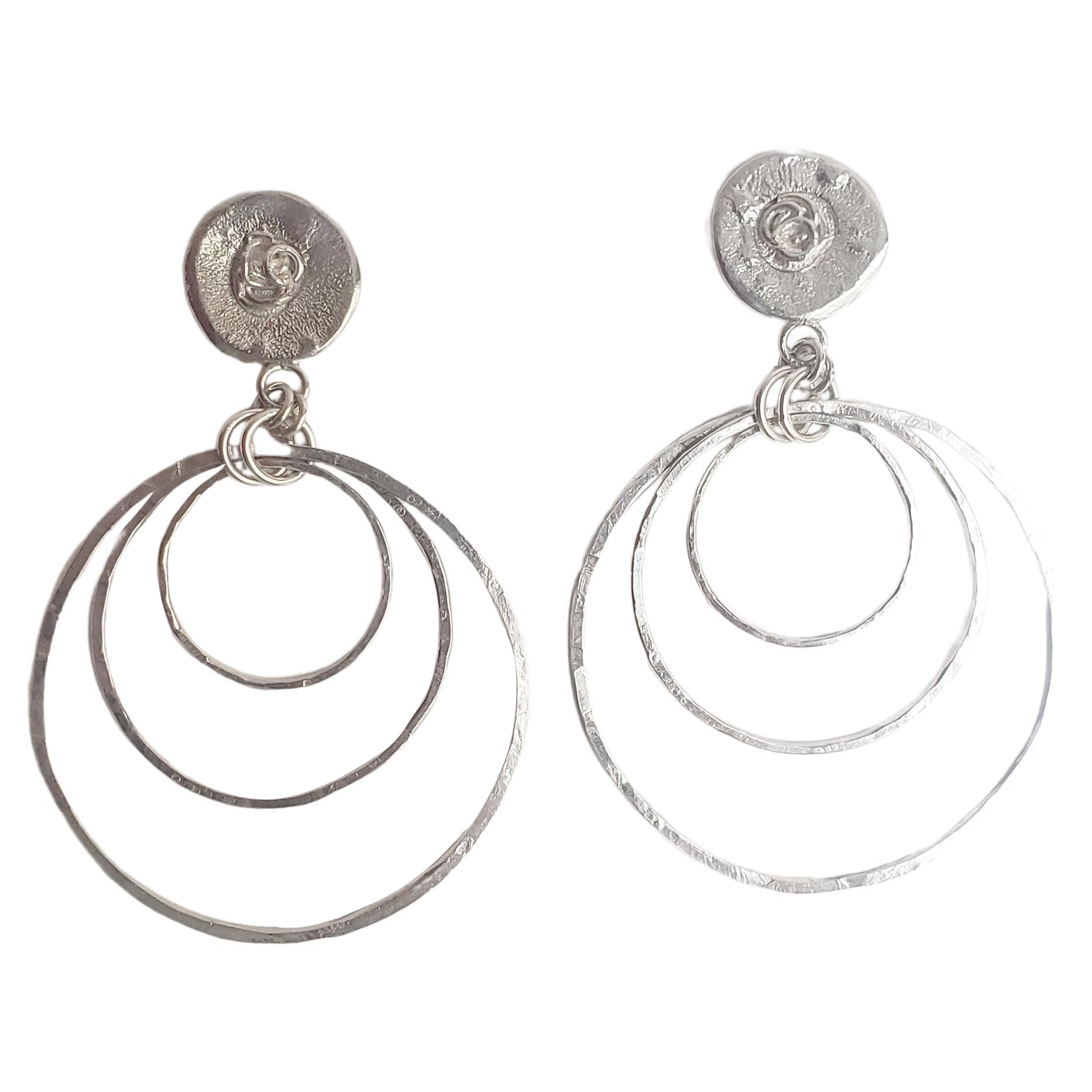 Robin Erfe-Dulce Medallion Earrings- Sterling Silver Hand Hammered Hoops For Sale