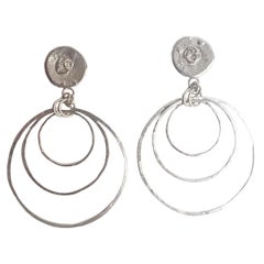 Robin Erfe-Dulce Medallion Earrings- Sterling Silver Hand Hammered Hoops