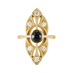 Sacred Geometry, 14 Karat Gold, thailändischer grauer Spinell, Diamantring von Viviana Langhoff