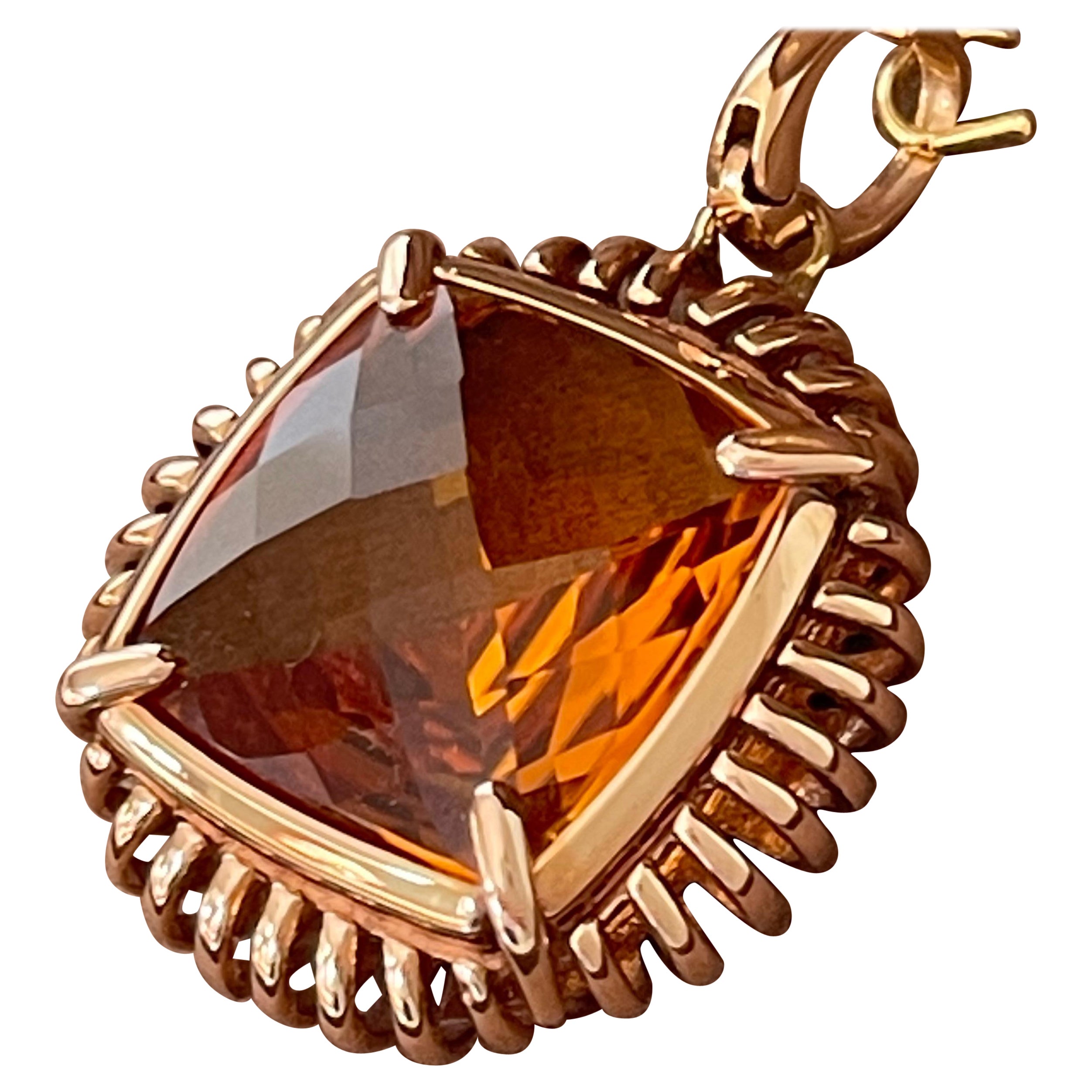 Intricate Italian 18 K Pink Gold Pendant with Fancy Cut Citrine For Sale
